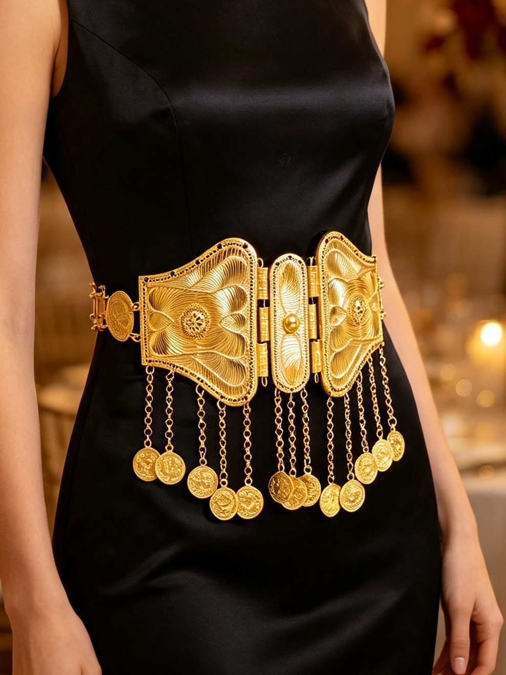 Ethnic Fashion Co In - Vintage Golden Coin Tassel Waist Belt