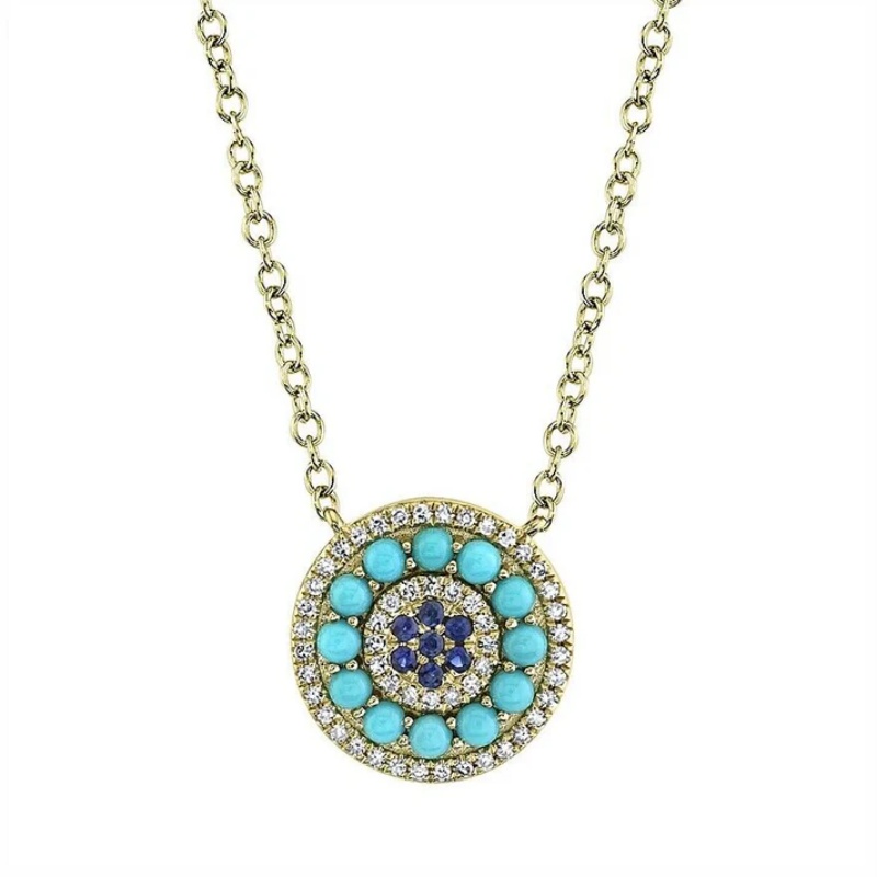 Fashion Show Ethnic Wear - Bohemian Turquoise Imitation Round Pendant Necklace